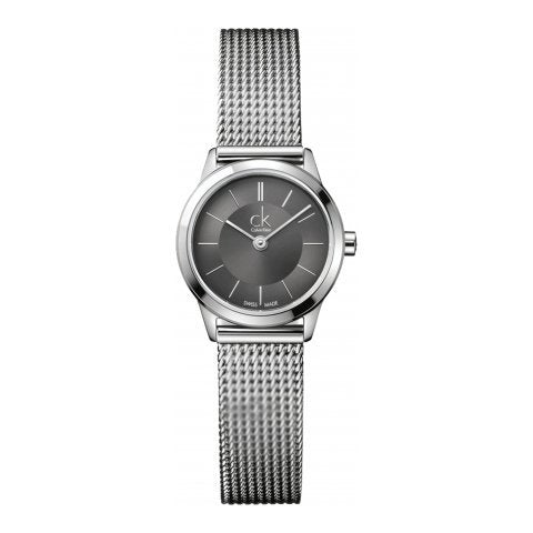 Calvin Klein Minimal Grey Dial Silver Mesh Bracelet Watch for Men - K3M51154