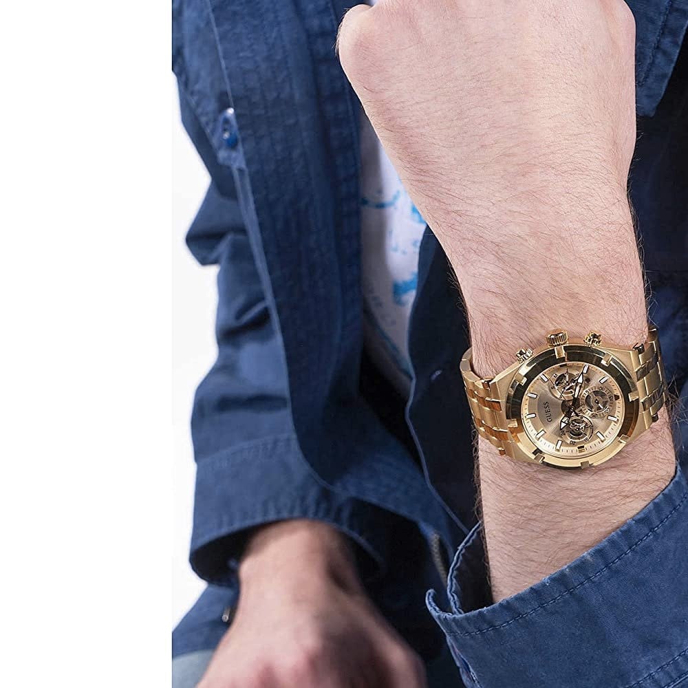 Guess Continental Gold Dial Gold Steel Strap Watch For Men - GW0260G4