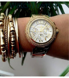 Michael Kors Camille Silver Diamonds Dial Gold Steel Strap Watch for Women - MK5756