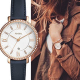 Fossil Jacqueline White Dial Blue Leather Strap Watch for Women - ES4291