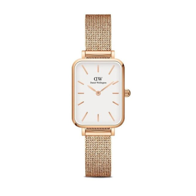 Daniel Wellington Quadro Pressed Melrose White Dial Rose Gold Mesh Strap Watch For Women - DW00100465