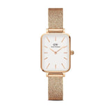 Daniel Wellington Quadro Pressed Melrose White Dial Rose Gold Mesh Strap Watch For Women - DW00100465