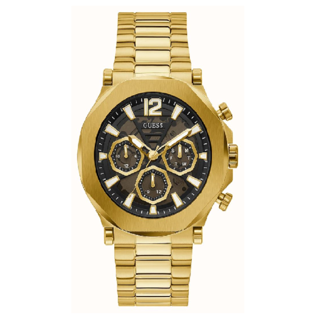 Guess Edge Chronograph Black Dial Gold Steel Strap Watch For Men - GW0539G2