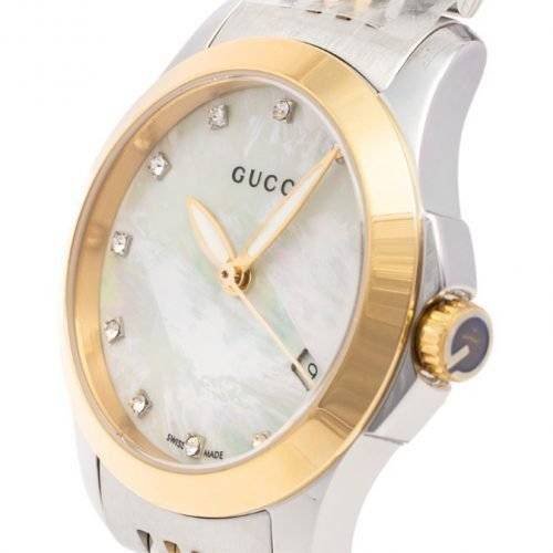 Gucci G Timeless Diamonds Mother of Pearl Dial Two Tone Mesh Bracelet Watch for Women - YA126513
