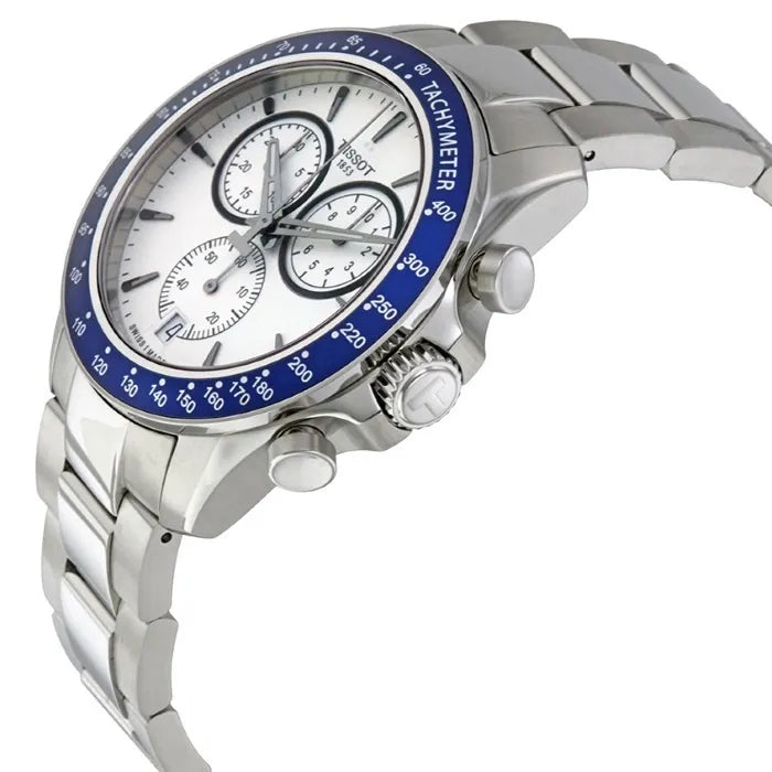 Tissot V8 Quartz T Sport Chronograph White Dial Silver Steel Strap Watch For Men - T106.417.11.031.00