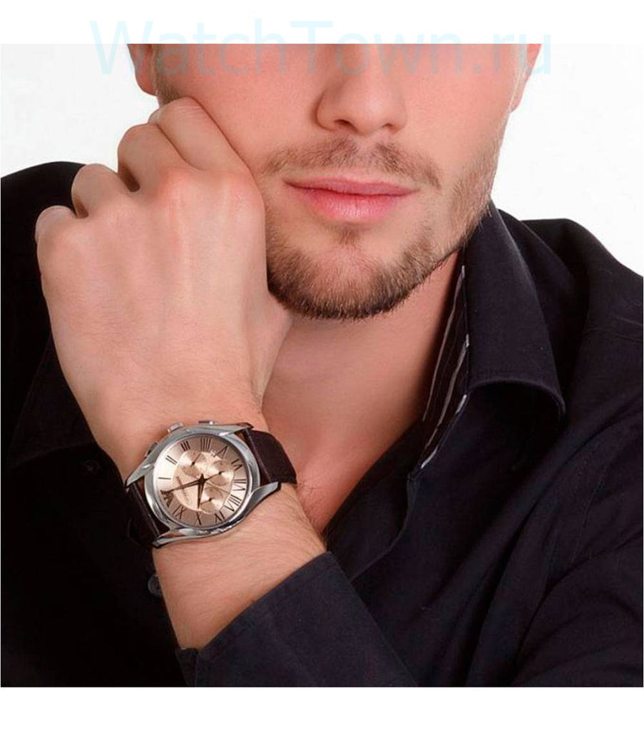 Emporio Armani Valente Chronograph Brown Dial Brown Leather Strap Watch For Men - AR1785