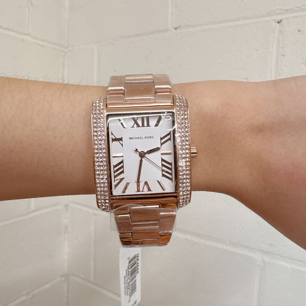 Michael Kors Emery Three-Hand Crystals Silver Dial Rose Gold Steel Strap Watch for Women - MK4644