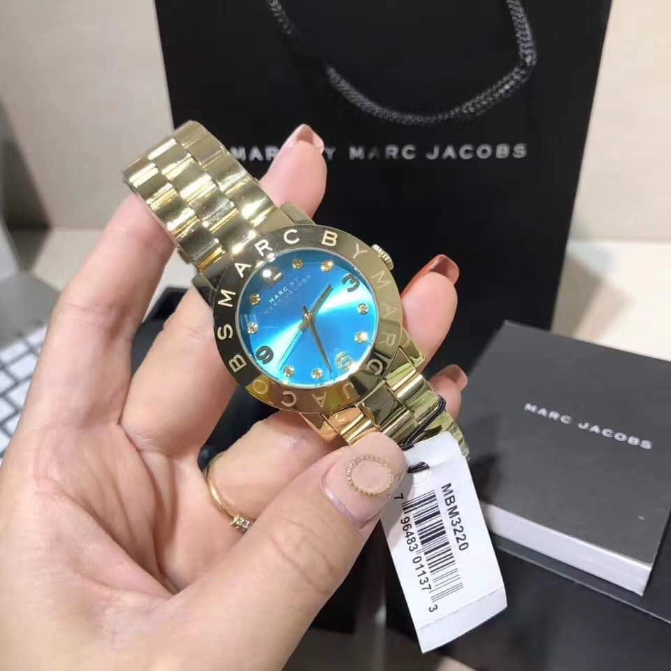 Marc Jacobs Amy Blue Dial Gold Steel Strap Watch for Women - MBM3220