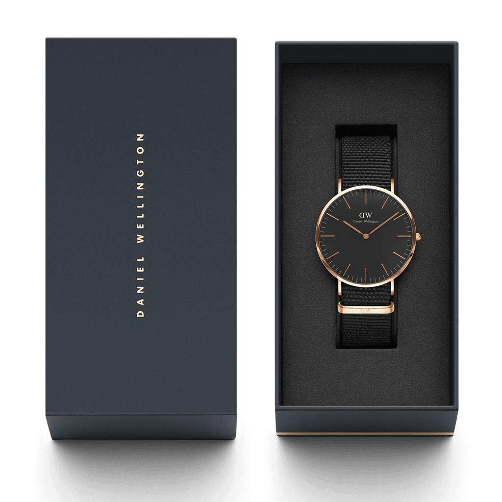 Daniel Wellington Classic Cornwall Black Dial Black NATO Strap Watch For Women - DW00100150