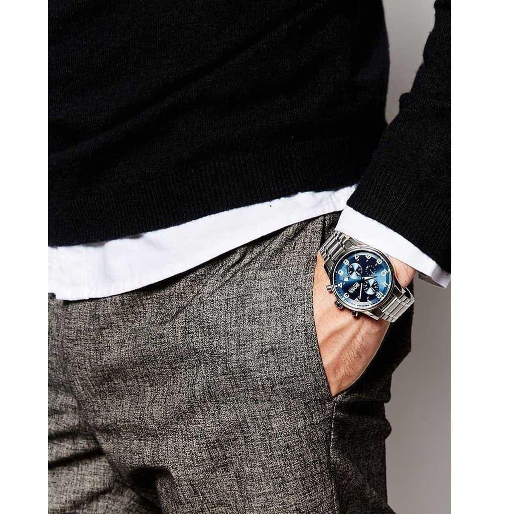 Hugo Boss Aeroliner Blue Dial Silver Steel Strap Watch for Men - 1513183
