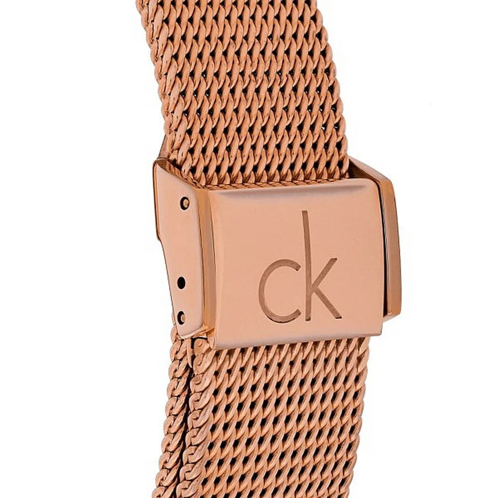 Calvin Klein Minimal Black Dial Rose Gold Mesh Bracelet Watch for Men - K3M21621