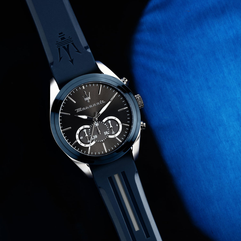 Maserati Traguardo Chronograph Blue Dial Black Silicone Strap Watch For Men - R8871612046