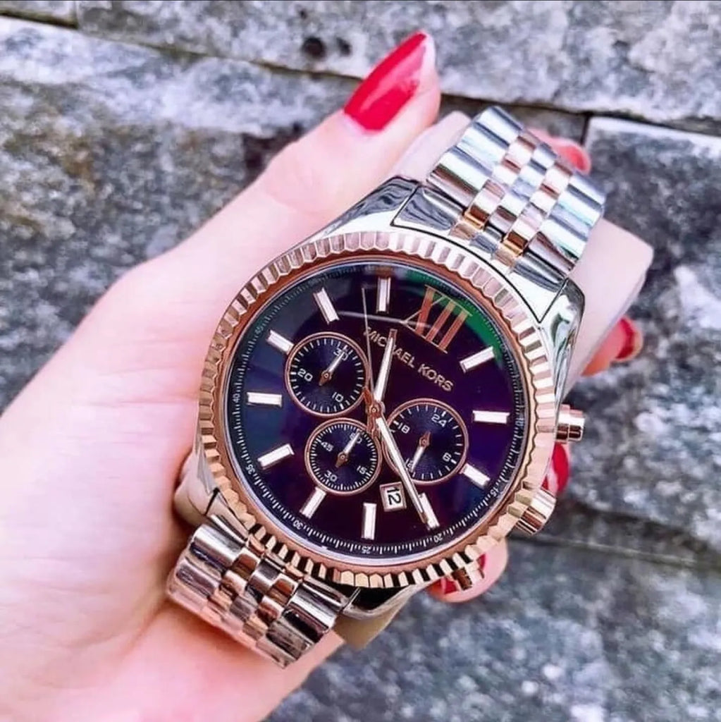 Michael Kors Lexington Blue Dial Two Tone Steel Strap Watch for Men - MK8412