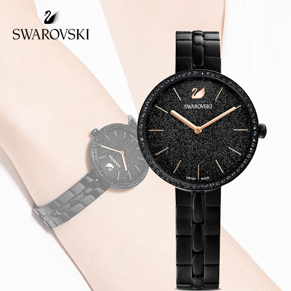 Swarovski Cosmopolitan PVD Black Dial Black Steel Strap Watch for Women - 5547646