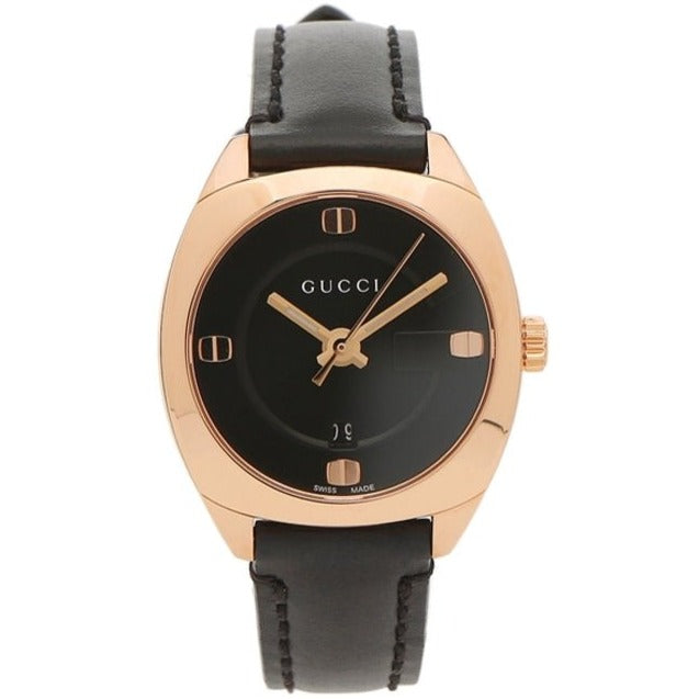 Gucci GG2570 Quartz Black Dial Black Leather Strap Watch For Women - YA142509