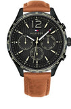 Tommy Hilfiger Gavin Chronograph Quartz Black Dial Brown Leather Strap Watch for Men - 1791470
