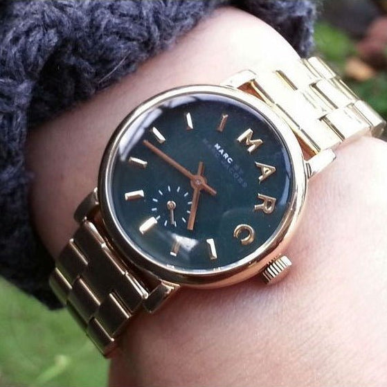 Marc Jacobs Baker Green Dial Gold Steel Strap Watch for Women - MBM3245