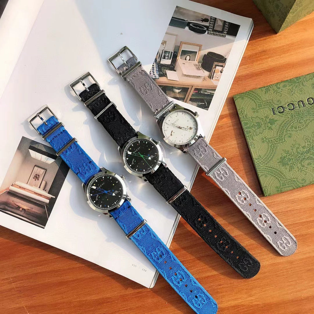 Gucci G Timeless Quartz White Dial Grey NATO Strap Watch For Women - YA1264184