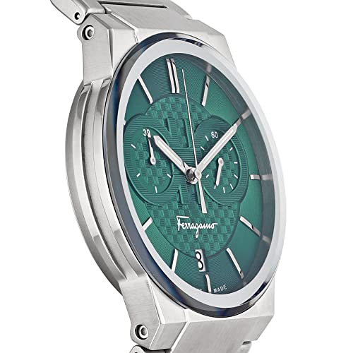 Salvatore Ferragamo Sapphire Chrono Green Dial Silver Steel Strap Watch for Men - SFME00421