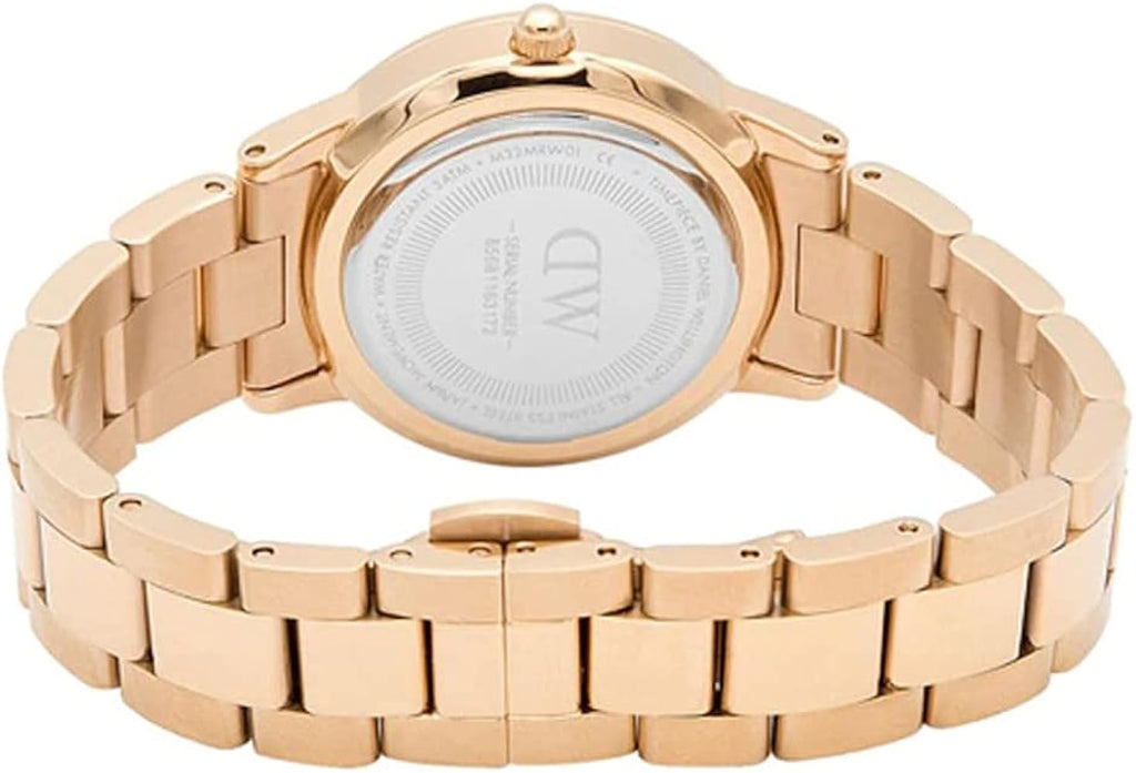 Daniel Wellington Iconic Link Grey Dial Rose Gold Steel Strap Watch For Women - DW00100332