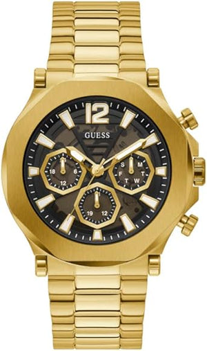 Guess Edge Chronograph Black Dial Gold Steel Strap Watch For Men - GW0539G2