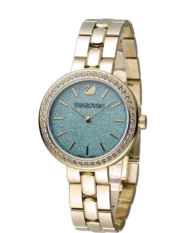 Swarovski Daytime Crystals Turquoise Dial Gold Steel Strap Watch for Women - 5182212