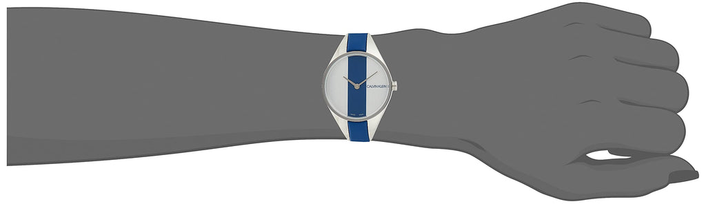 Calvin Klein Rebel Blue Silver Dial Blue Leather Strap Watch for Women - K8P231V6