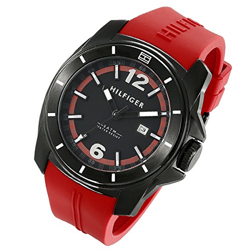 Tommy Hilfiger Windsurf Black Dial Red Rubber Strap Watch for Men - 1791112