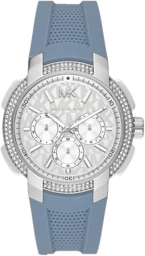 Michael Kors Sidney Multifunction Crystals Silver Dial Blue Rubber Strap Watch for Women - MK7220