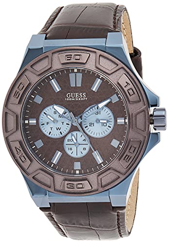 Guess Force Quartz Brown Dial Brown Leather Strap Watch For Men - W0674G5