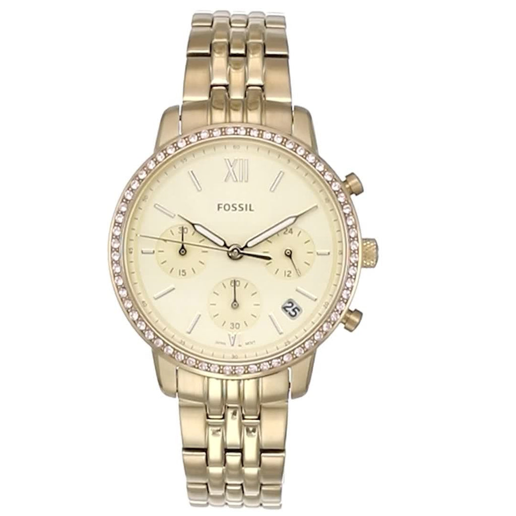 Fossil Neutra Chronograph Gold Dial Gold Steel Strap Watch for Women - ES5219