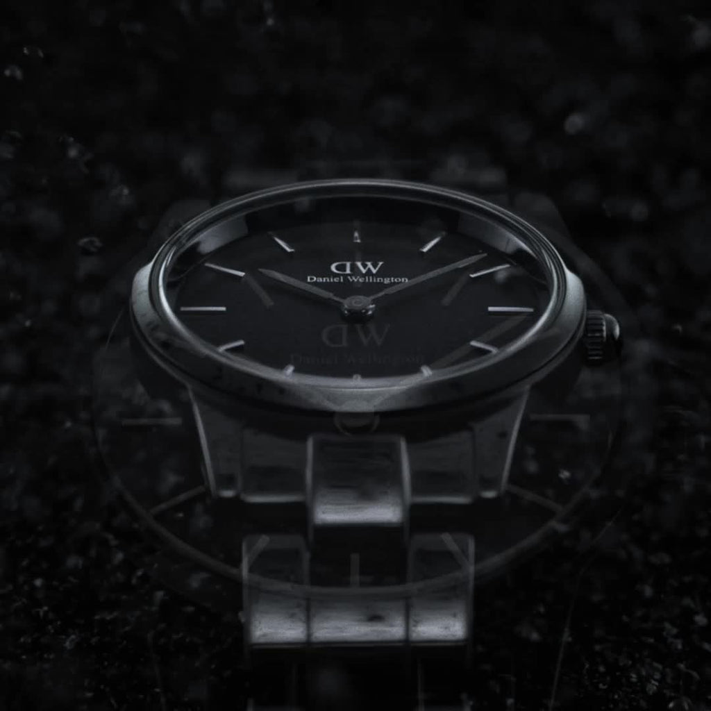 Daniel Wellington Iconic Link Ceramic Black Dial Black Steel Strap Watch For Women - DW00100415