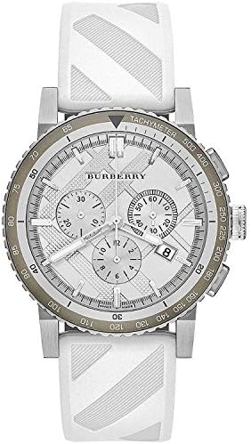 Burberry The City Chronograph Silver Dial White Rubber Strap Watch for Men - BU9810