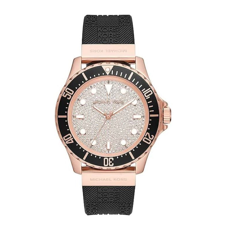 Michael Kors Everest Analog Rose Gold Dial Black Silicone Strap Watch For Women - MK7358
