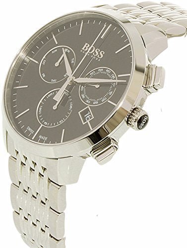 Hugo Boss Associate Black Dial Silver Steel Strap Watch for Men - 1513267