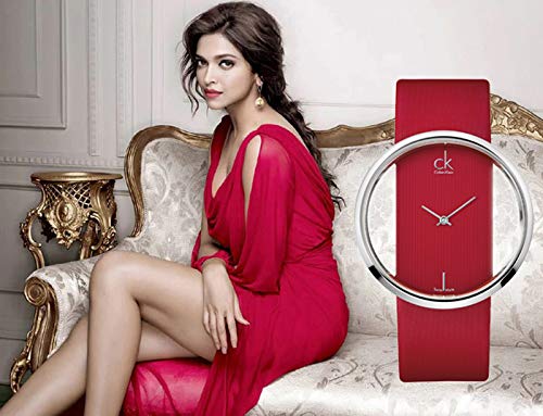 Calvin Klein Glam Transparent Dial Red Leather Strap Watch for Women - K9423144