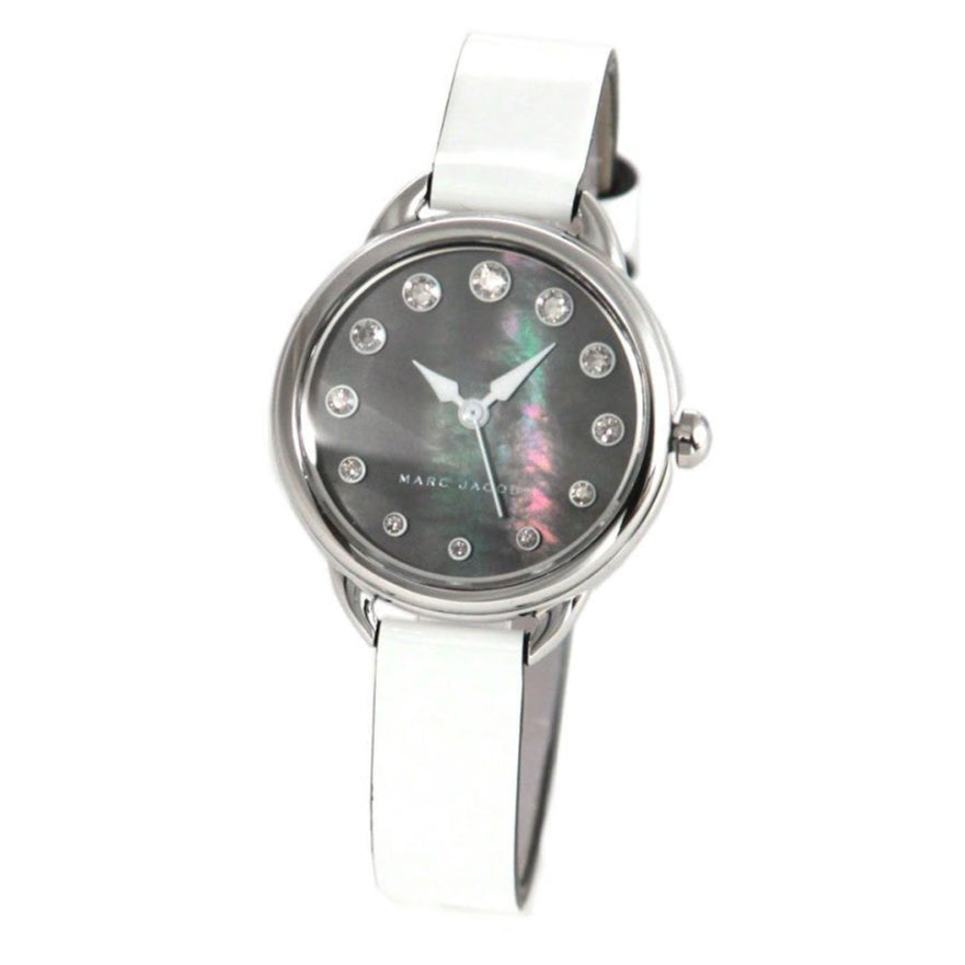 Marc Jacobs Betty Mother of Pearl Black Dial White Leather Strap Watch for Women - MJ1512