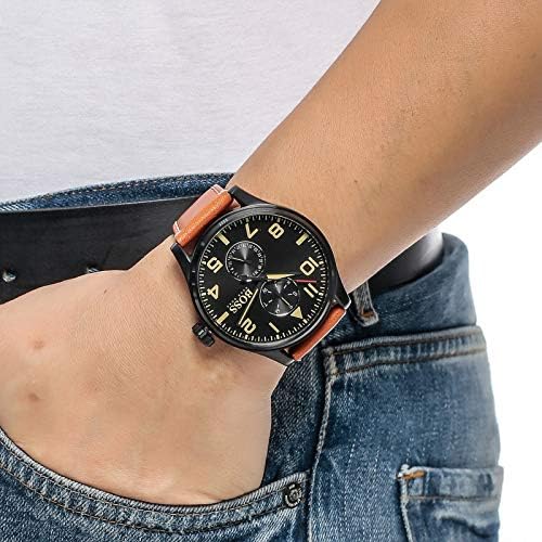 Hugo Boss Aeroliner Maxx Chronograph Black Dial Brown Leather Strap Watch For Men - 1513082