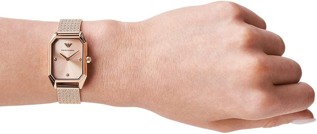 Emporio Armani Joy Quartz Rose Gold Dial Rose Gold Mesh Bracelet Watch For Women - AR11347