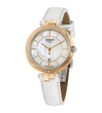 Tissot T Lady Flamingo Mother of Pearl White Dial White Leather Strap Watch For Women - T094.210.26.111.01