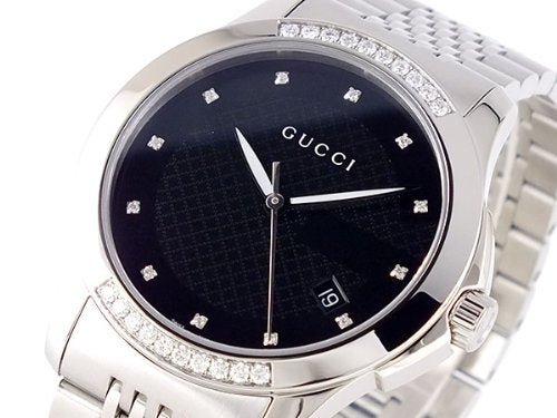 Gucci G Timeless Diamonds Black Dial Silver Steel Strap Watch For Women - YA126408