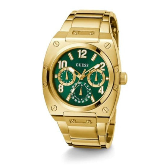Guess Trend Analog Green Dial Gold Steel Strap Watch For Men - GW0624G2