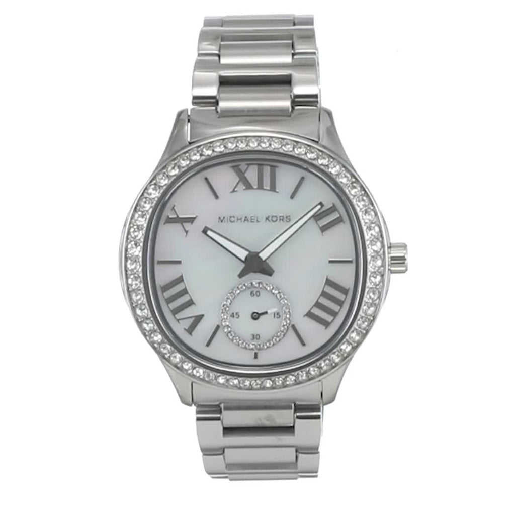 Michael Kors Sage Three-Hand White Dial Silver Steel Strap Watch for Women - MK4807