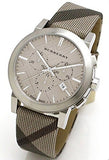 Burberry The City Smoke Dial Checked Brown Leather Strap Watch for Men - BU9358