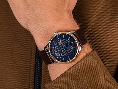 Tommy Hilfiger Hunter Blue Dial Brown Leather Strap Watch for Men - 1791605