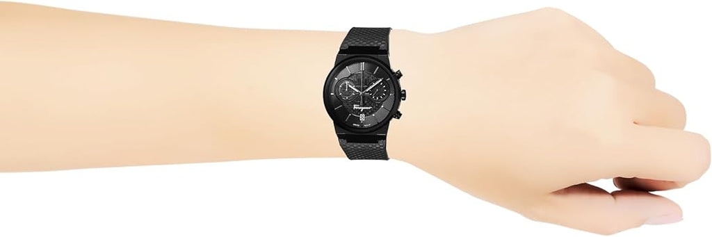 Salvatore Ferragamo Sapphire Chrono Black Dial Black Rubber Strap Watch for Men - SFME00621