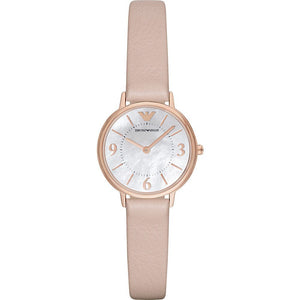 Emporio Armani Kappa White Mother of Pearl Dial Pink Leather Strap Watch For Women - AR2512