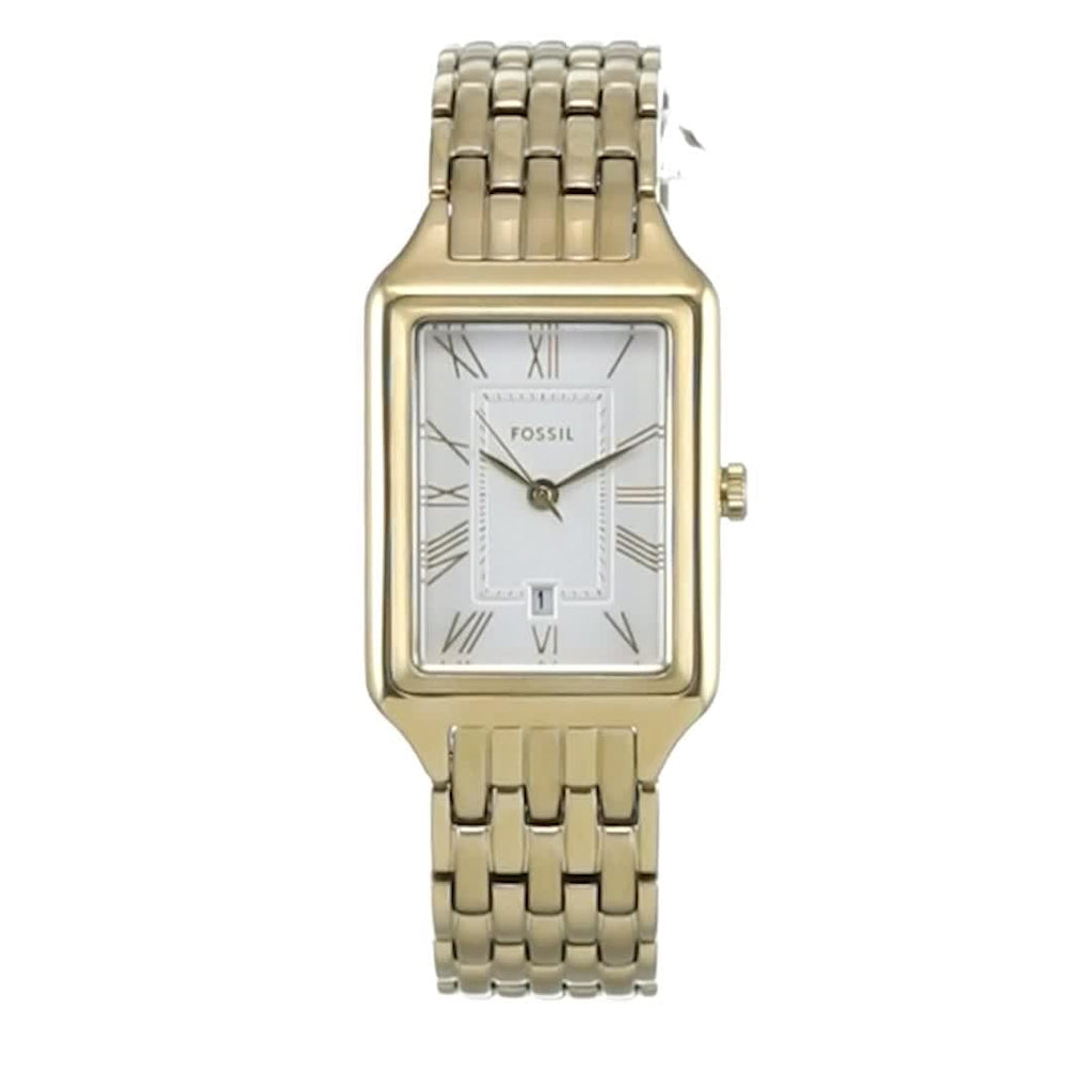 Fossil Raquel Three Hand Date White Dial Gold Steel Strap Watch For Women - ES5220