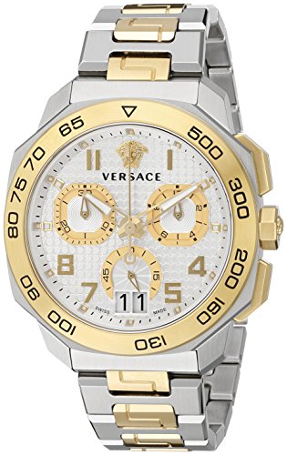 Versace Dylos Chronograph Silver Dial Two Tone Steel Strap Watch for Men - VQC030015