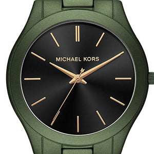 Michael Kors Slim Runway Quartz Black Dial Green Steel Strap Watch For Men - MK8715